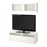 БЕСТО Шкаф для ТВ, комбин/стеклян дверцы - Лаппвикен/Синдвик белый прозрачное стекло, направляющие ящика,нажимные