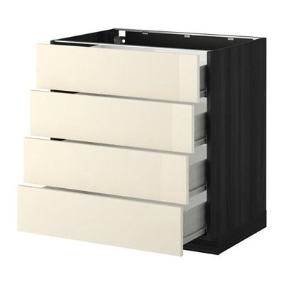 МЕТОД / ФОРВАРА Напольн шкаф 4 фронт панели/4 ящика - под дерево черный, Рингульт глянцевый кремовый, 80x60 см МЕТОД / ФОРВАРА Напольн шкаф 4 фронт панели/4 ящика - под дерево черный, Рингульт глянцевый кремовый, 80x60 см