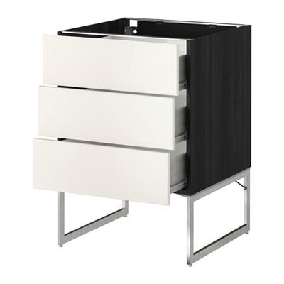 МЕТОД / ФОРВАРА Нплн шк 3 фрнт/3 средн ящика - 60x60x60 см, Веддинге белый, под дерево черный