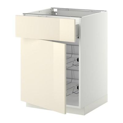 МЕТОД / ФОРВАРА Напольн шкаф с пров корз/ящ/дверью - 60x60 см, Рингульт глянцевый кремовый, белый МЕТОД / ФОРВАРА Напольн шкаф с пров корз/ящ/дверью - 60x60 см, Рингульт глянцевый кремовый, белый