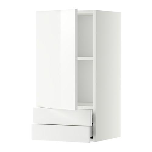 МЕТОД / МАКСИМЕРА Навесной шкаф с дверцей/2 ящика - белый, Рингульт глянцевый белый, 40x80 см