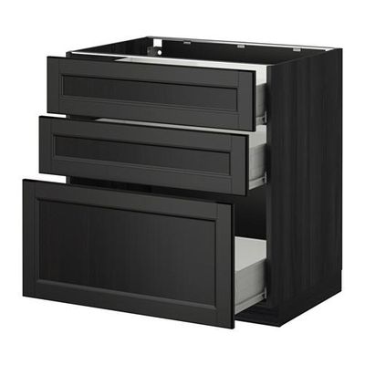 МЕТОД / ФОРВАРА Напольный шкаф с 3 ящиками - 80x60 см, Лаксарби черно-коричневый, под дерево черный МЕТОД / ФОРВАРА Напольный шкаф с 3 ящиками - 80x60 см, Лаксарби черно-коричневый, под дерево черный