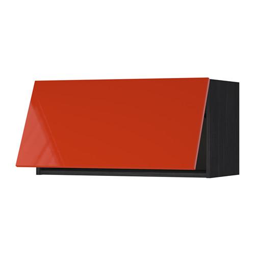 МЕТОД Горизонтальный навесной шкаф - под дерево черный, Ерста глянцевый оранжевый, 80x40 см