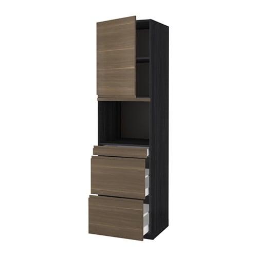 МЕТОД / МАКСИМЕРА Высокий шкаф д/СВЧ/дверца/3ящика - под дерево черный, Воксторп под грецкий орех, 60x60x220 см МЕТОД / МАКСИМЕРА Высокий шкаф д/СВЧ/дверца/3ящика - под дерево черный, Воксторп под грецкий орех, 60x60x220 см