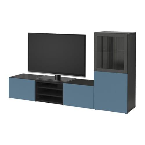 БЕСТО Шкаф для ТВ, комбин/стеклян дверцы - черно-коричневый Вальвикен/темно-синий прозрачное стекло, направляющие ящика, плавно закр БЕСТО Шкаф для ТВ, комбин/стеклян дверцы - черно-коричневый Вальвикен/темно-синий прозрачное стекло, направляющие ящика, плавно закр