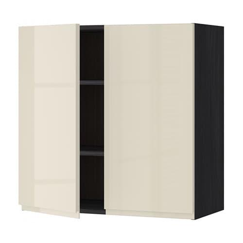 МЕТОД Навесной шкаф с полками/2дверцы - под дерево черный, Воксторп глянцевый светло-бежевый, 80x80 см МЕТОД Навесной шкаф с полками/2дверцы - под дерево черный, Воксторп глянцевый светло-бежевый, 80x80 см