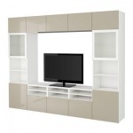 БЕСТО Шкаф для ТВ, комбин/стеклян дверцы - белый/Сельсвикен глянцевый/бежевый матовое стекло, направляющие ящика, плавно закр БЕСТО Шкаф для ТВ, комбин/стеклян дверцы - белый/Сельсвикен глянцевый/бежевый матовое стекло, направляющие ящика, плавно закр