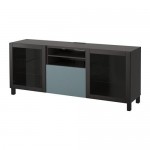 БЕСТО Тумба д/ТВ с ящиками - черно-коричневый/Вальвикен серо-бирюзовый, прозрачное стекло, направляющие ящика,нажимные БЕСТО Тумба д/ТВ с ящиками - черно-коричневый/Вальвикен серо-бирюзовый, прозрачное стекло, направляющие ящика,нажимные