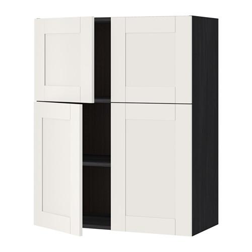 МЕТОД Навесной шкаф с полками/4дверцы - под дерево черный, Сэведаль белый МЕТОД Навесной шкаф с полками/4дверцы - под дерево черный, Сэведаль белый