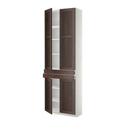 МЕТОД / ФОРВАРА Высокий шкаф+полки/2 ящика/4 дверцы - Эдсерум под дерево коричневый, белый МЕТОД / ФОРВАРА Высокий шкаф+полки/2 ящика/4 дверцы - Эдсерум под дерево коричневый, белый