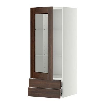 МЕТОД / ФОРВАРА Навесной шкаф/стекл дверца/2 ящика - 40x100 см, Эдсерум под дерево коричневый, белый МЕТОД / ФОРВАРА Навесной шкаф/стекл дверца/2 ящика - 40x100 см, Эдсерум под дерево коричневый, белый