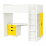 СТУВА Кровать-чердак/3 ящика/2 дверцы - белый/желтый