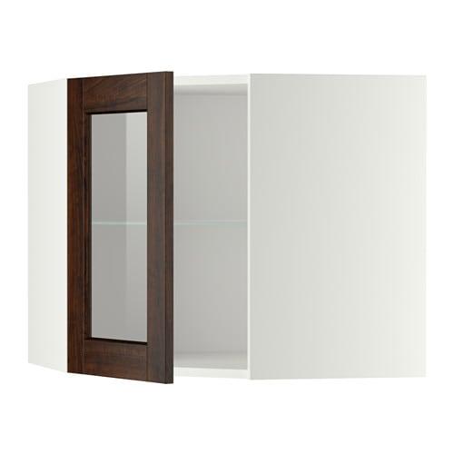 МЕТОД Углов навесн шк с полками/сткл дв - белый, Эдсерум под дерево коричневый, 68x60 см МЕТОД Углов навесн шк с полками/сткл дв - белый, Эдсерум под дерево коричневый, 68x60 см