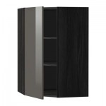 МЕТОД Угловой навесной шкаф с полками - 68x100 см, Рингульт глянцевый серый, под дерево черный МЕТОД Угловой навесной шкаф с полками - 68x100 см, Рингульт глянцевый серый, под дерево черный