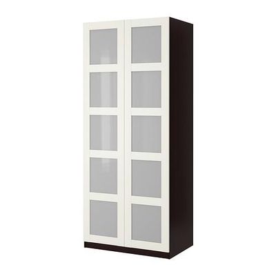 ПАКС Гардероб 2-дверный - Пакс Бергсбу матовое стекло/белый, черно-коричневый, 100x38x236 см, плавно закрывающиеся петли ПАКС Гардероб 2-дверный - Пакс Бергсбу матовое стекло/белый, черно-коричневый, 100x38x236 см, плавно закрывающиеся петли