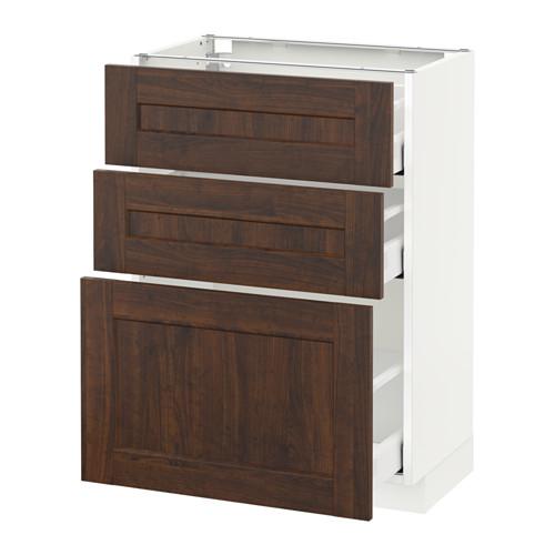 МЕТОД / МАКСИМЕРА Напольный шкаф с 3 ящиками - белый, Эдсерум под дерево коричневый, 60x37 см МЕТОД / МАКСИМЕРА Напольный шкаф с 3 ящиками - белый, Эдсерум под дерево коричневый, 60x37 см