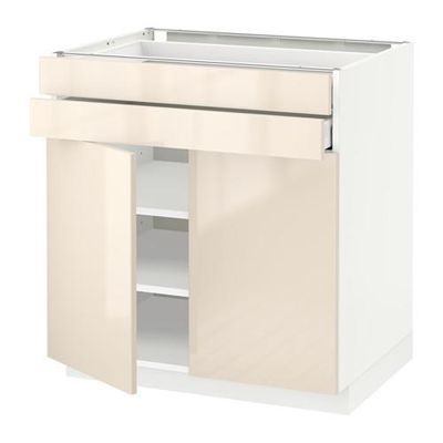 МЕТОД / МАКСИМЕРА Напольный шкаф/2дверцы/2ящика - 80x60 см, Рингульт глянцевый кремовый, белый МЕТОД / МАКСИМЕРА Напольный шкаф/2дверцы/2ящика - 80x60 см, Рингульт глянцевый кремовый, белый
