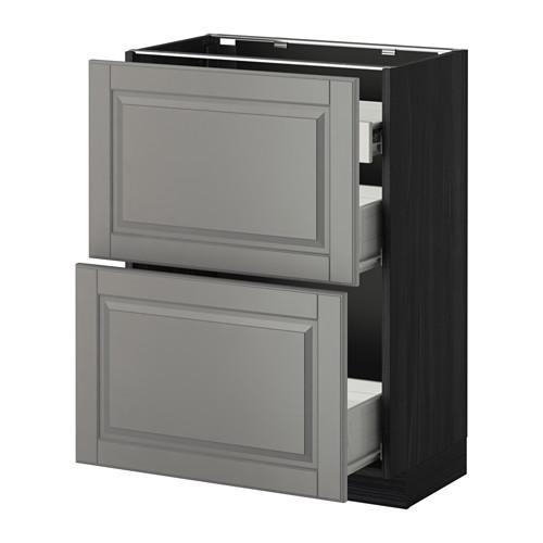 МЕТОД / ФОРВАРА Нап шкаф 2 фрнт пнл/1низк/2ср ящ - под дерево черный, Будбин серый, 60x37 см