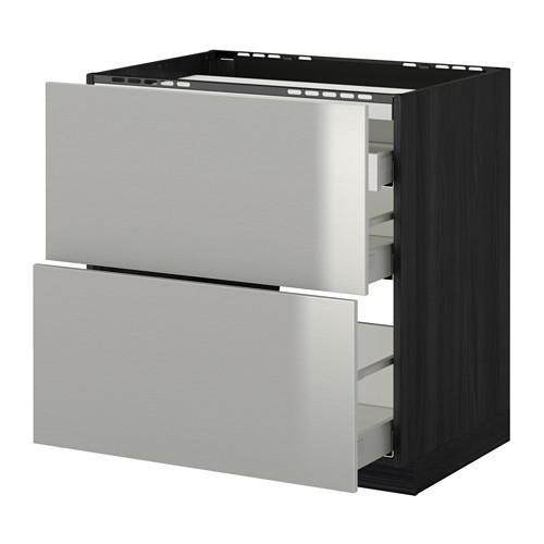 МЕТОД / МАКСИМЕРА Напольн шкаф/2 фронт пнл/3 ящика - под дерево черный, Гревста нержавеющ сталь, 80x60 см