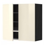 МЕТОД Навесной шкаф с посуд суш/2 дврц - 80x80 см, Рингульт глянцевый кремовый, под дерево черный МЕТОД Навесной шкаф с посуд суш/2 дврц - 80x80 см, Рингульт глянцевый кремовый, под дерево черный