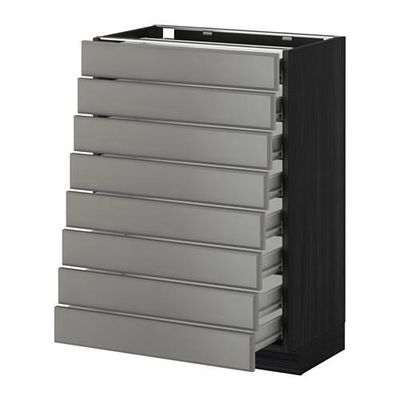 МЕТОД / ФОРВАРА Наполн шкаф 8 фронт/8 низк ящиков - под дерево черный, Будбин серый, 60x37 см