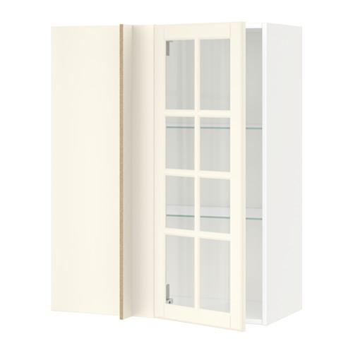 МЕТОД Углов навесн шк с полками/сткл дв - Будбин белый с оттенком, 88x37x100 см