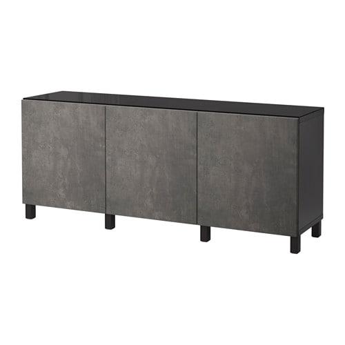 БЕСТО Комбинация для хранения с дверцами - черно-коричневый Кэлльвикен/темно-серый под бетон