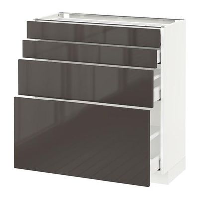 МЕТОД / МАКСИМЕРА Напольн шкаф 4 фронт панели/4 ящика - 80x37 см, Рингульт глянцевый серый, белый МЕТОД / МАКСИМЕРА Напольн шкаф 4 фронт панели/4 ящика - 80x37 см, Рингульт глянцевый серый, белый