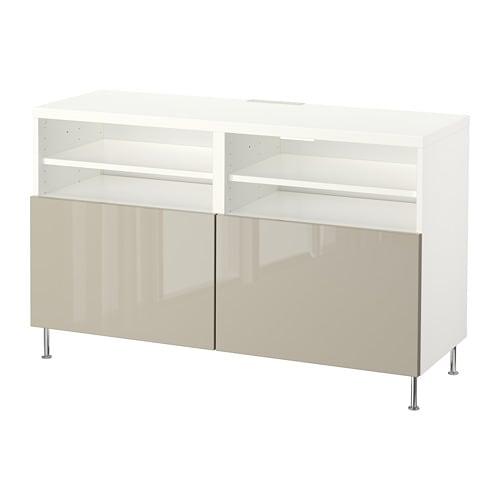 БЕСТО Тумба под ТВ, с дверцами - белый глянцевый/бежевый БЕСТО Тумба под ТВ, с дверцами - белый глянцевый/бежевый