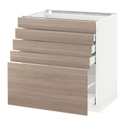 МЕТОД / МАКСИМЕРА Напольный шкаф с 5 ящиками - 80x60 см, Брокхульт под грецкий орех светло-серый, белый