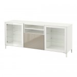 БЕСТО Тумба д/ТВ с ящиками - белый/Сельсвикен глянцевый/бежевый прозрачное стекло, направляющие ящика,нажимные