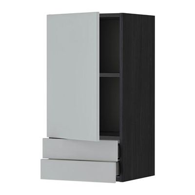 МЕТОД / МАКСИМЕРА Навесной шкаф с дверцей/2 ящика - 40x80 см, Веддинге серый, под дерево черный