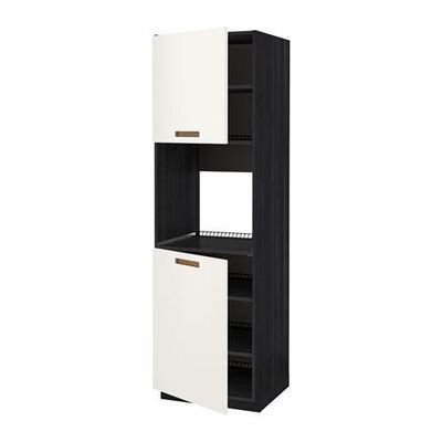 МЕТОД Высок шкаф д/духовки/2дверцы/полки - 60x60x200 см, Мэрста белый, под дерево черный