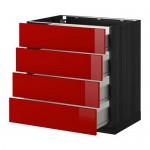 МЕТОД / ФОРВАРА Напольн шкаф 4 фронт панели/4 ящика - 80x60 см, Рингульт глянцевый красный, под дерево черный МЕТОД / ФОРВАРА Напольн шкаф 4 фронт панели/4 ящика - 80x60 см, Рингульт глянцевый красный, под дерево черный