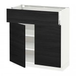 МЕТОД / МАКСИМЕРА Напольный шкаф+ящик/2дверцы - белый, Тингсрид под дерево черный, 80x37 см