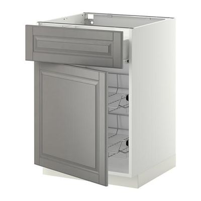 МЕТОД / ФОРВАРА Напольн шкаф с пров корз/ящ/дверью - 60x60 см, Будбин серый, белый