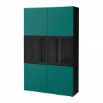 БЕСТО Комбинация д/хранения+стекл дверц - черно-коричневый Халлставик/сине-зеленый прозрачное стекло