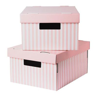 ПИНГЛА Коробка с крышкой - розовый, 28x37x18 см