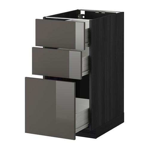 МЕТОД / ФОРВАРА Напольный шкаф с 3 ящиками - 40x60 см, Рингульт глянцевый серый, под дерево черный МЕТОД / ФОРВАРА Напольный шкаф с 3 ящиками - 40x60 см, Рингульт глянцевый серый, под дерево черный