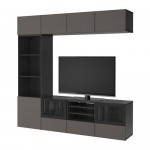 БЕСТО Шкаф для ТВ, комбин/стеклян дверцы - черно-коричневый Грундсвикен/темно-серый прозрачное стекло, направляющие ящика,нажимные БЕСТО Шкаф для ТВ, комбин/стеклян дверцы - черно-коричневый Грундсвикен/темно-серый прозрачное стекло, направляющие ящика,нажимные