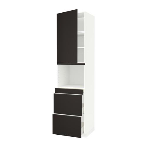 МЕТОД / ФОРВАРА Высокий шкаф д/СВЧ/дверца/3ящика - белый, Кунгсбакка антрацит, 60x60x240 см