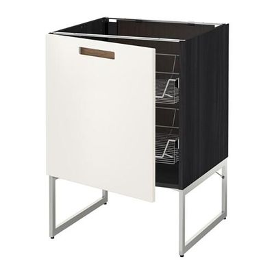 МЕТОД Напольный шкаф с проволочн ящиками - 60x60x60 см, Мэрста белый, под дерево черный