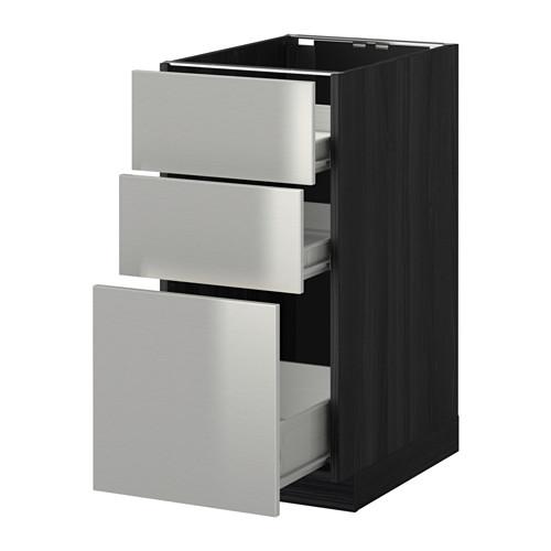 МЕТОД / ФОРВАРА Напольн шкаф 3фрнт пнл/2низк/1ср ящ - под дерево черный, Гревста нержавеющ сталь, 40x60 см МЕТОД / ФОРВАРА Напольн шкаф 3фрнт пнл/2низк/1ср ящ - под дерево черный, Гревста нержавеющ сталь, 40x60 см