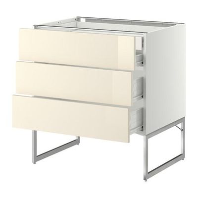 МЕТОД / ФОРВАРА Напольн шкаф 3фронт пнл/2низ/2ср ящ - 80x60x60 см, Рингульт глянцевый кремовый, белый