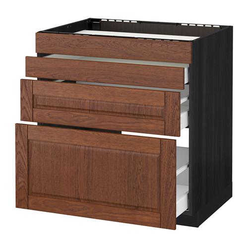 МЕТОД / МАКСИМЕРА Нап шкаф д/духовки/4фасада/3ящика - под дерево черный, Филипстад коричневый, 80x60 см