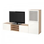 БЕСТО Шкаф для ТВ, комбин/стеклян дверцы - под беленый дуб/Сельсвикен глянцевый/белый матовое стекло, направляющие ящика,нажимные БЕСТО Шкаф для ТВ, комбин/стеклян дверцы - под беленый дуб/Сельсвикен глянцевый/белый матовое стекло, направляющие ящика,нажимные