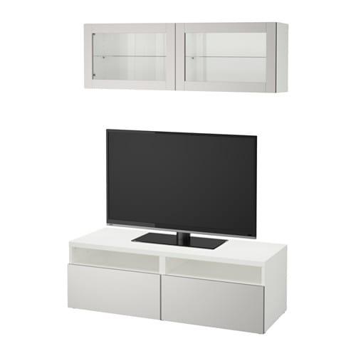 БЕСТО Шкаф для ТВ, комбин/стеклян дверцы - белый Лаппвикен/светло-серый прозрачное стекло, направляющие ящика,нажимные БЕСТО Шкаф для ТВ, комбин/стеклян дверцы - белый Лаппвикен/светло-серый прозрачное стекло, направляющие ящика,нажимные