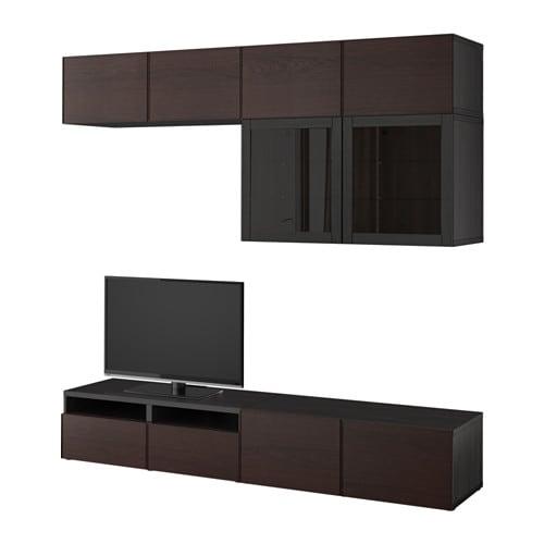 БЕСТО Шкаф для ТВ, комбин/стеклян дверцы - черно-коричневый Синдвик/Инвикен черно-коричневый прозрачное стекло, направляющие ящика,нажимные БЕСТО Шкаф для ТВ, комбин/стеклян дверцы - черно-коричневый Синдвик/Инвикен черно-коричневый прозрачное стекло, направляющие ящика,нажимные