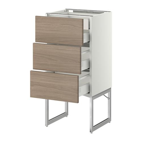 МЕТОД / МАКСИМЕРА Напольн шкаф 3фронт пнл/2низ/2ср ящ - белый, Брокхульт под грецкий орех светло-серый, 40x37x60 см