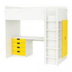СТУВА Кровать-чердак/4 ящика/2 дверцы - белый/желтый
